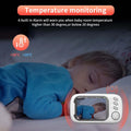 A baby sleeping, which is also being displayed on a graphic of the monitor. A graphic showcasing the temperature control function.