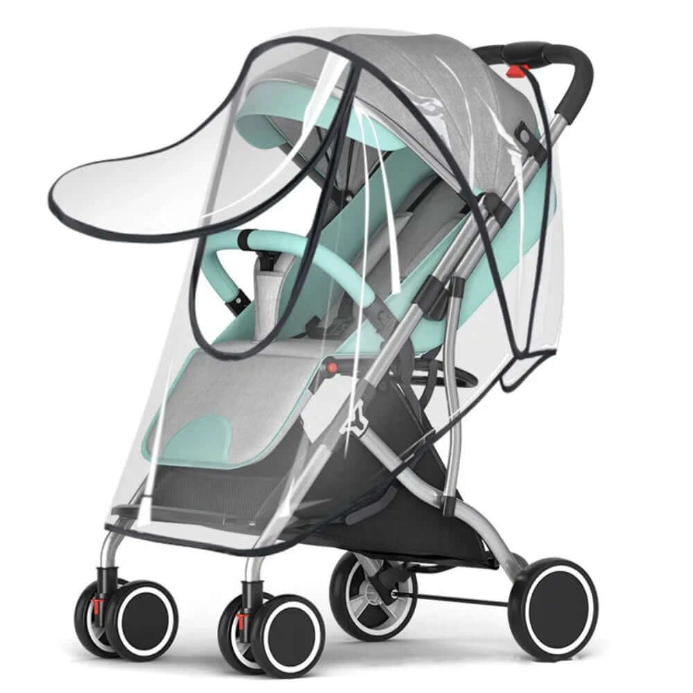 A Pram utilising the PVC stroller rain cover.